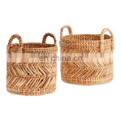 Natural Water Hyacinth Multi Weave Laundry Tote Basket