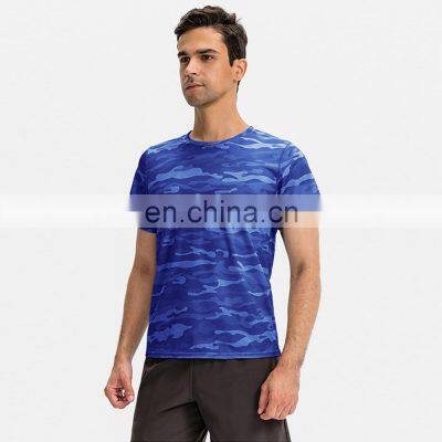 Quick Dry 100% Polyester Camo Printed Sports Gym Shirt Men's Workout Training Wear T-Shirt Loose Short Sleeve Fitness Top photo-3