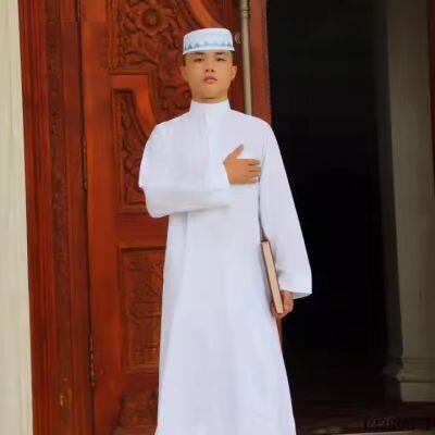 TR 80/20 Polyester/Viscose Woven High-grade Breathable Fabric White Middle Robe Arabian Medium Robe Islamic Robe