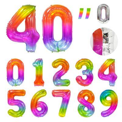 Оптовая продажа 40-дюймовых радужных цифровых воздушных шаров, радужных воздушных шаров в виде огромных цифр для дня рождения 1 2 3 4 5 6 7 8 9, воздушных шаров для украшения вечеринки