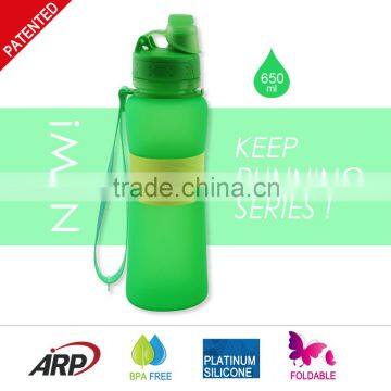New 650ml/22oz Collapsible, Rollable Silicone Water Bottle With Screw Cap, BPA Free, Up to LFGB Standard photo-2