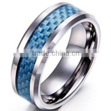 8mm Titanium Ring with Blue Carbon Fiber Inlay Wedding Band