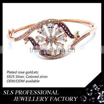 2015 high quality colored zircon simple designed rose gold bangles from SLS jewelry