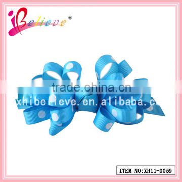 Promotion price good quality factory direct sale delicate dot grosgrain 4.0 inch frizzy ribbon bow hair barrette (XH11-0059)