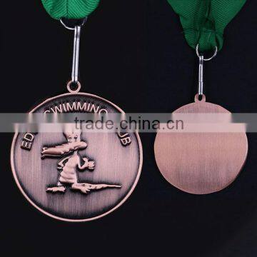 stand medal sport,zinc alloy,antique copper plated with ribbon,2 inch