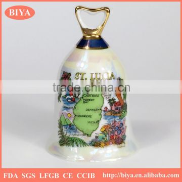 promotional ceramic desk bell dinner bell coated colorful pearl glazed for souvenir and decoration used or christmas custom