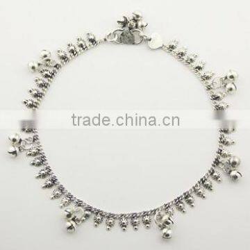 Sterling Silver Charms Anklet Fancy Flower Chain & Spheres