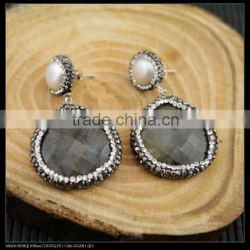 LFD-030E Fashion Silver Pearl With Faceted Flash Stone Pave Rhinestone Crystal Dangle Earrings Jewelry Finding