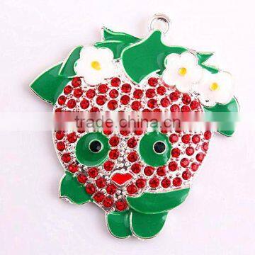 Wholesale large fashion silver alloy cheap fruit cartoon character rhinestone pendants for kids jewelry making