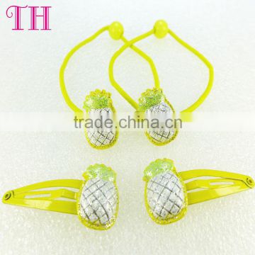 kid hair accessory custom yellow pineapple shape stretch hairband resin magnetic hair barrette for party