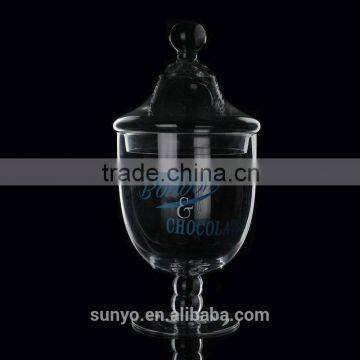 Mouth Blown Clear Ridged Glass Storage Container with Lid