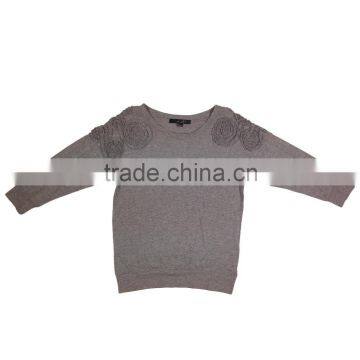 2015 Fall 3/4 Sleeves Floral Embroidery Ladies Tee