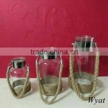 round glass candle jars with hanging rope                        
                                                Quality Choice