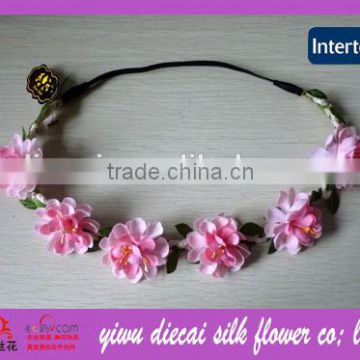 Fabric flower leaf wreath metal wire string braid headband