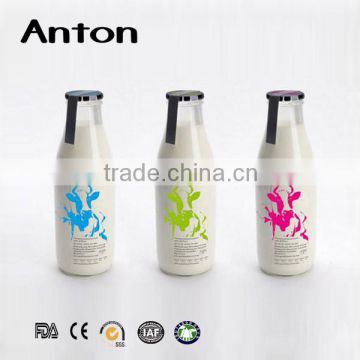 1000ml 1 liter 1L empty glass milk water bottle with metal lug lids