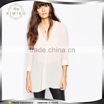 Custom Design Women Chiffon Blouse With V Neck