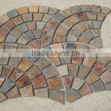 fan pattern slate mosaic tile for outdoor patio floor