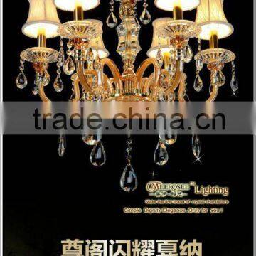 Latest Design E14 6L Italian Glass Chandelier, Hotel Pendant Lamp With Nice Fabric Shade, Meerosee Lighting