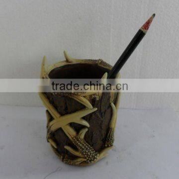 Polyresin deer horn pen holder