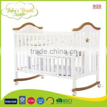 WBC-08B SGS approved multi-purposes baby bed swinging crib teak wood