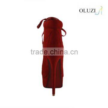 OlzB04 Round Toe Platteau Lace up 14 cm High Heel Suede Leather Red Outsole Ankle Boots Quality Choice Most Popular photo-3