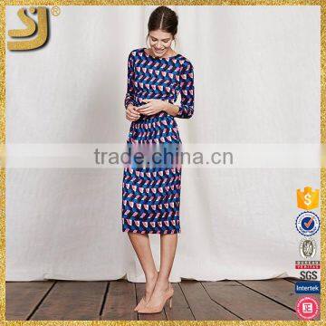 wholesale promotional print 3/4 sleeve pencil women midi casual dress                        
                                                Quality Choice
                                                    Most Popular