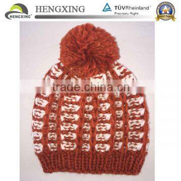 high quality 100% acrylic beanie jacquard knitted winter hat with big pom pom