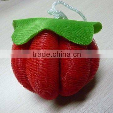 PE pumpkin mesh bath sponge , bath ball producing rich foam