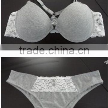 Hot Sale Stylish Fancy Racerback Cotton Bra Bikini Set Padded T-shirt Bra Panty Big Cups