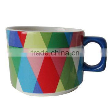 Colorful ceramic soup mug with geometry design