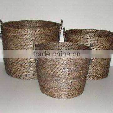 S/ 3 Grey Strong Seagrass and Plastic Weaving With Handles