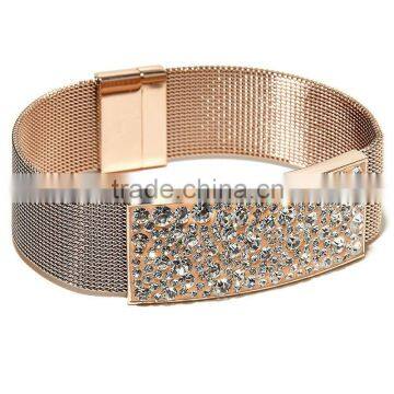 Charm Rose Gold Jewelry Stately Steel Crystal Mesh Bracelet Vners Manufacturer Importer Supply                        
                                                Quality Choice