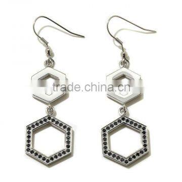 Stately Steel CZ-Accented Double Hexagon Drop Earrings Manufacturer & Factory & Supplier
