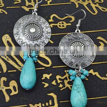 Fashion design Ginasy Bohemia Coins Drop Turquoise Earring