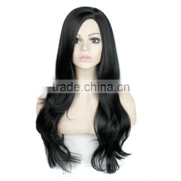 Cheap 30" Women's Long Wavy Curly Hair Wig Synthetic Natural Black Hair Wig Heat Resistant African American Wig For Black Women