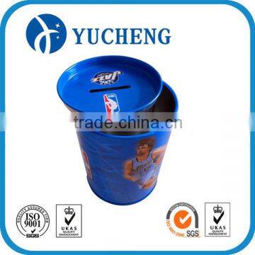 food grade recycle bright color airtight round coin bank metal tin can