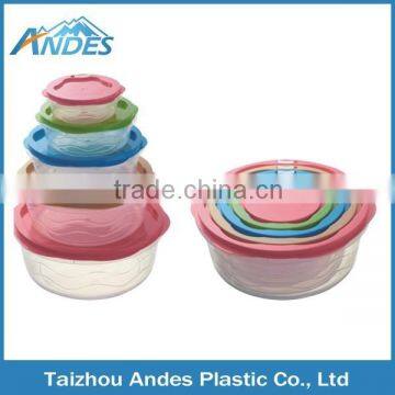 Creative set of 5 Plastic round transparent food container with rainbow lid