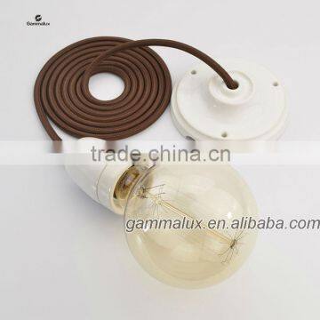 Factory Direct Sale Brown Braided Wire Cord with Ceiling Rose Ceramic Lamp Holder