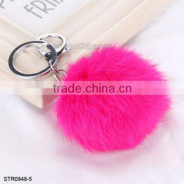 8cm Fur Pom Pom Keychain Rabbit Fur Ball Silver Keychain photo-4