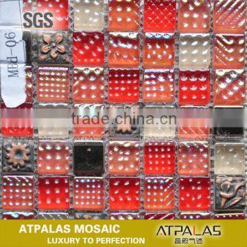 15x15x8 tile size glass, stainless steel and resin red mosaic wall pattern