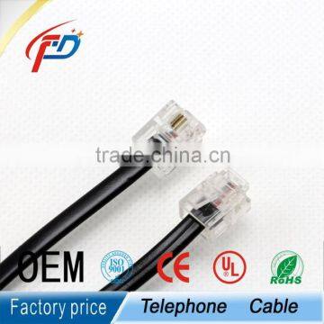 1.5m black/white jacket flat telephone patch cord with RJ11 connectors