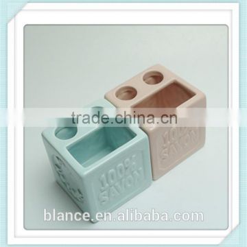 embossed ceramic pen container square toothbrush holder