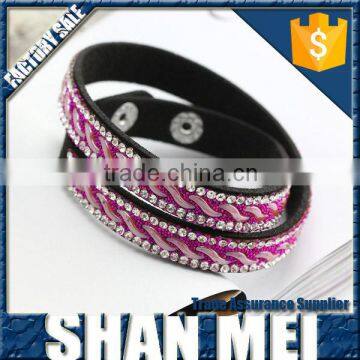 Hot Selling Handcraft Bright Green Crystal Leather Bracelet/bangles photo-4