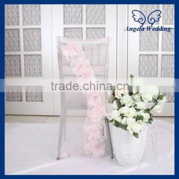 CH080A wholesale custom made fancy organza ruffled curly willow light pink wedding chair covers