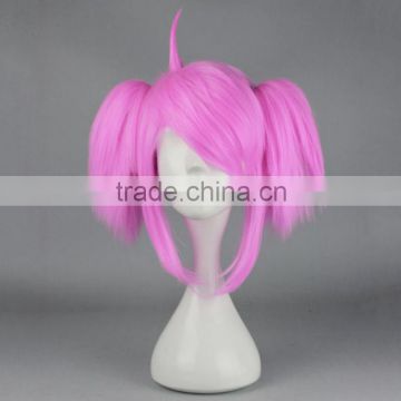 Synthetic LOL League Star Keeper Lacus Rose Pink wig with Ponytail Anime Lolita Wigs N474