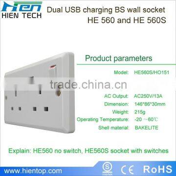 1Amp Dual USB Port UK Panel Socket Wall Charger Plug Power Adapter Outlet Plate 2 Gang photo-2