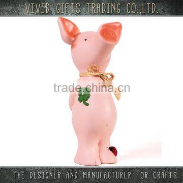 New Year Ceramic pink pig decoration with beetle and lucky flower