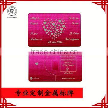 2016 red professional custom design printed logo metal card