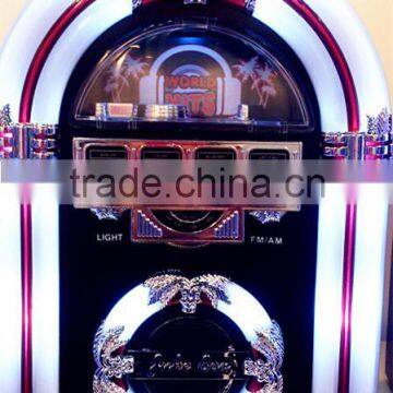 Big wooden Jukebox with retro radio player and bluetooth speaker