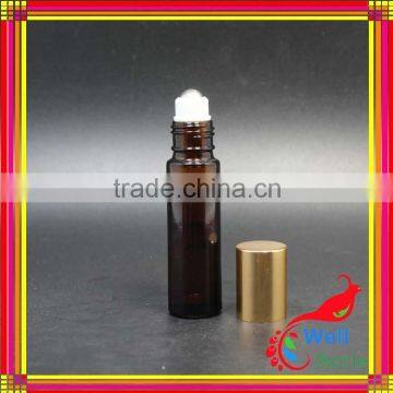 10ml amber glass roll on bottle with stainless steel roller with glass ball bottle